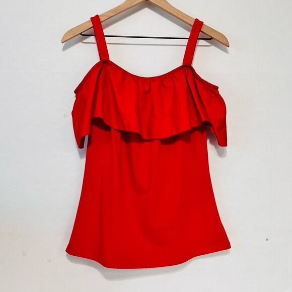 INC Red Ruffled Off The Shoulder Top  Size M - Picture 1 of 4
